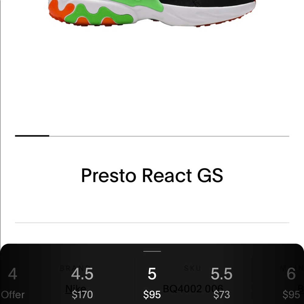 Size 5 Nike React Presto (GS) “Green Nebula”